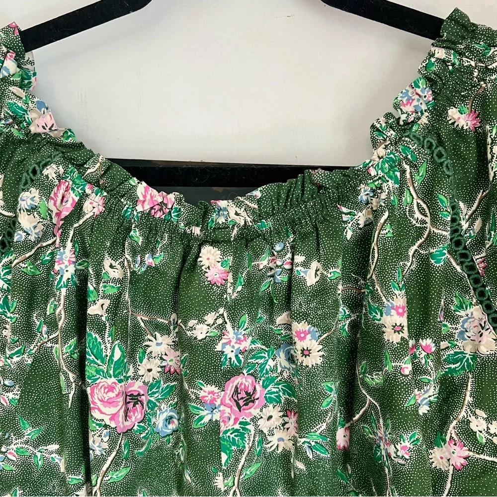 Lane Bryant Women's Plus Size 26/28 Blouse Top Short Sleeve Green Floral Cotton - Picture 11 of 15